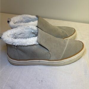 Toms Paxton Fur Trim Gray Tan Suede Leather Slip-on Sneaker Shoes Women’…